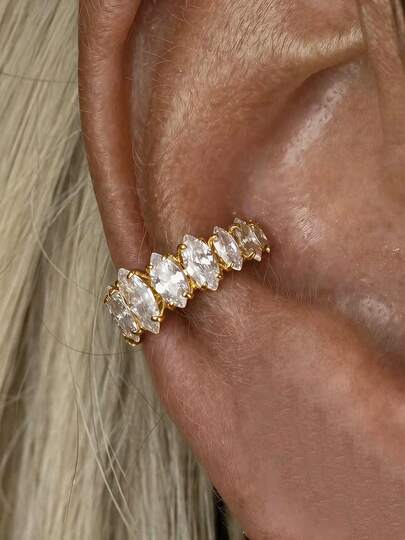 1 Stück minimalistischer C-förmiger Ohrclip mit eingelegtem kubischem Zirkonia, exquisite Wahl für den täglichen Gebrauch, Dates und Party-Fashion-Styling für Frauen