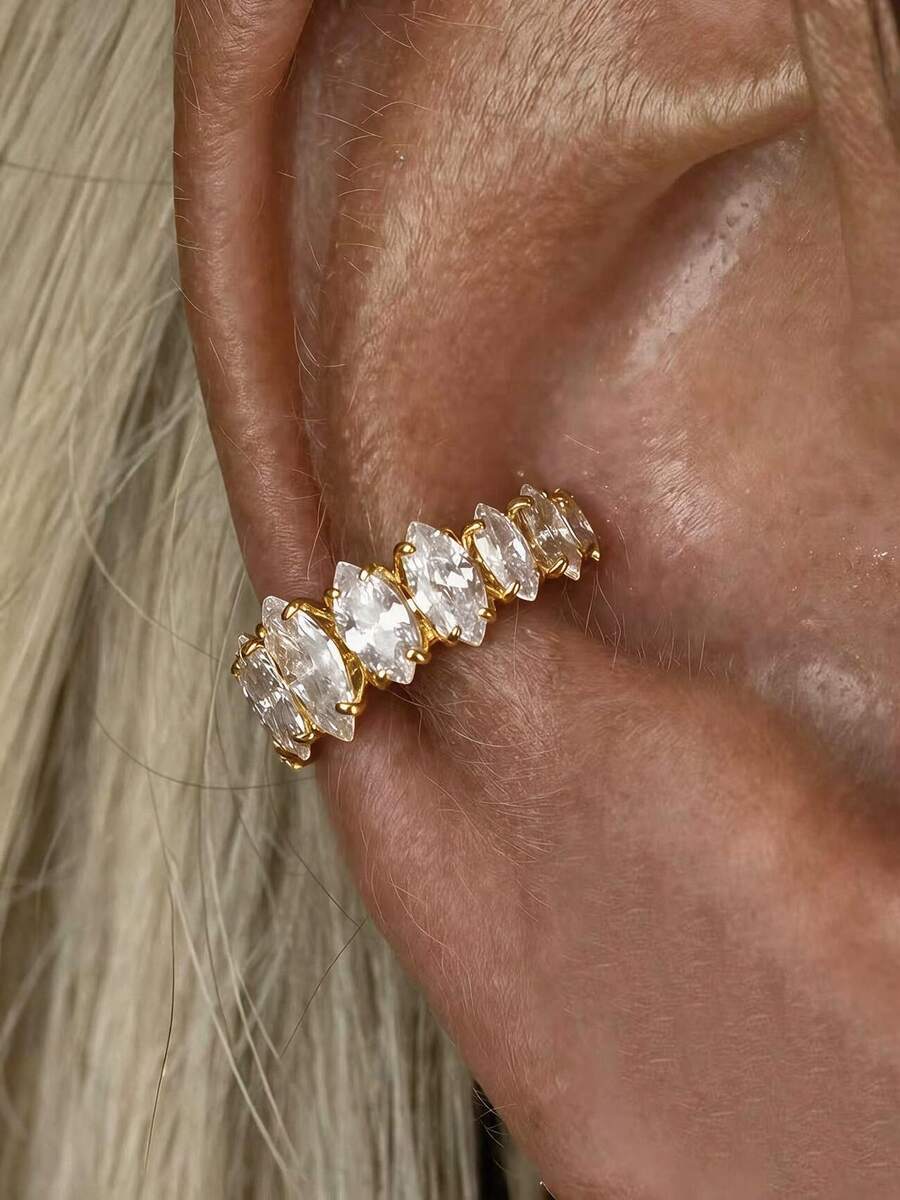 1pc Minimalist Inlaid Cubic Zirconia Exquisite C-Shaped Ear Clip, Best Choice For Women's Daily, Date, Party Fashion Matching - Yellow Gold - View 1