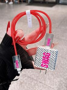Premium Polka Dot Minimalist Text Pattern 1.4M Data Cable Protector Rope, Minimalist Apple Charger Protective Case, Compatible With 20W Phone 15 Charger And 16 ProMax Phone Data Cable Protector Cover, Anti-Bend, Anti-Cat Bite, Suitable For 13/14 Plus Data Cable Protector, Charger Protector, Christmas Gift - Multicolor - View 2