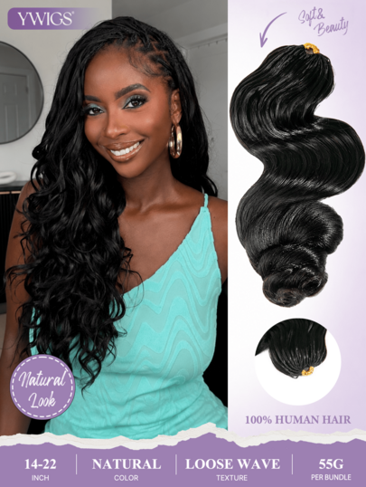 Y WIGS 55g Miracle Knots Human Hair Crochet Braids Loose Wave 14-22 Inch NC Pre-Split Crochet Human Hair Suitable For Bohemian Braids Quick And Convenient Installation 100% Human Hair Extensions For Daily, Vacation, Party, Gym