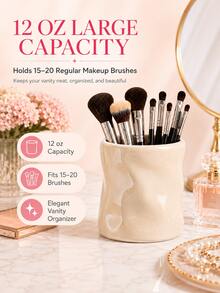 1pc 12oz Makeup Brush Holder, Large Capacity Makeup Brush Organizer Cup, Sculptural Wave Design Vanity Storage, Suitable For Vanity, Bathroom Countertop, Bedroom And Dorm Decor - New Corrugated Cylinder - View 3
