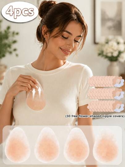 4pcs Water Drop Shaped Silicone Lift-Up Breast Pads (With 30pcs Flower Shaped Breast Pads) Suitable For Dresses, Evening Gowns, Parties, Dinners, Graduation Ceremonies, Dates, Music Festivals And Other Occasions, All Year Round.