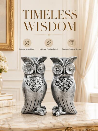 2pcs Vintage Gold Resin Owl Figurines, Antique Style Owl Statue Set, Decorative Tabletop Ornament For Living Room, Bookshelf, Office, Desk, Entryway, Bedroom, Housewarming Gift, Livingroom Decor, Gift, Party Decor,Bestfriend Gifts