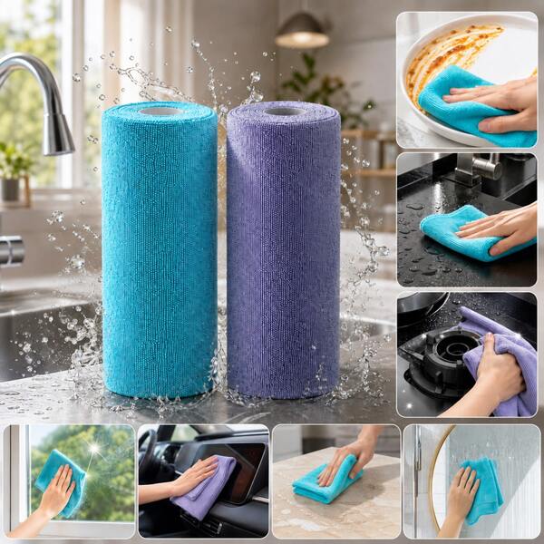 Reusable Tear-Off Microfiber Cleaning Towel Roll 25x25cm, 100% Polyester Durable Kitchen Dish Cloth, 20pcs/50pcs, Multi-Purpose Household Bathroom Car Cleaning Absorbent Washable Cleaning Rag Wiping Cloth