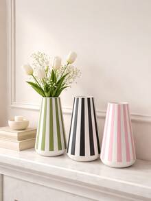 1pc Modern Conical Striped Vase Set, Geometric Textured Decorative Flower Container, Tabletop Ornament For Living Room Entryway Home Decor - Cylinder Stripes - View 5