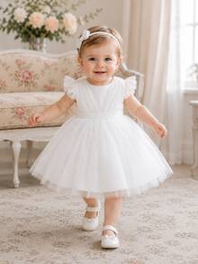 Gaun Putri Baru untuk Anak Perempuan, Rok Mengembang dari Tulle, Gaun Pengiring Pengantin dengan Punggung Terbuka dan Pita, Cocok untuk Pakaian Kasual dan Pertunjukan. - Putih - View 2
