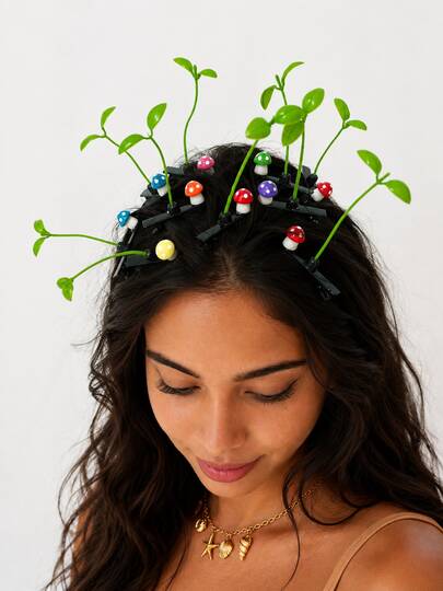 5/10/30pcs Cute Mushroom Sprout Hair Clips Creative Green Leaf Snap Clips Girl Bangs Clips Cartoon Mori Style Hair Accessories Sweet Fun Headwear Mini Side Clips Student Daily Styling Photo Props Multi-Color Mushroom Hair Clips Spring Summer Fresh Hair Accessories European American Unique Niche Gift Party Decoration Women Girls Birthday Gift Versatile Fashion Hair Accessories