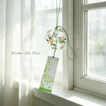 1pc Japanese Style Glass Wind Chime, Floral Printed Hanging Ornament With Paper Tassel For Window Home Patio Garden Decor - Japanese Wind Chime - View 7