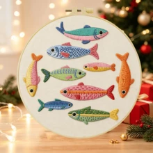 1PC 15*15cm/5.9*5.9in 20*20cm/7.9*7.9in, Many Fish Embroidery Kit, DIY Handmade Embroidery Set For Adult Beginners, Home Gift, Women's Sewing Gift, Including User Manual, Printed Pattern Fabric, Embroidery Frame, Needle And Thread. - Many Fish - View 4