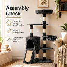 Luxury 5-Tier Cat Tree With Hammock & Condo Tall Plush Activity Centre With Sisal Scratching Posts Stable Base For Indoor Cats - Black - View 8