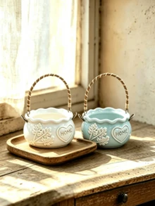 1PC Creative Personalized Succulent Small Handheld Flower Pot Ceramic Embossed Coarse Pottery Breathable Fresh Succulent Plant Gardening Potted Plant Desktop Decoration Home Decor Ornament - A - View 2