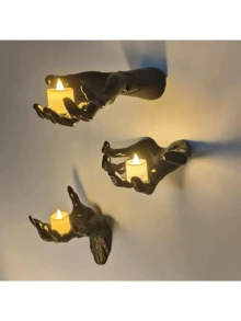 3Pcs Premium Halloween Demon Hand Wall Candle Sconce Set Gothic Spooky Tealight Holder Home Party Decor - Multicolor - View 3