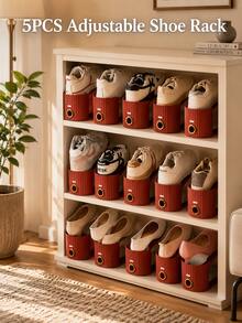 20pcs Vertical Shoe Rack Organizer, Space-Saving Closet Shoe Storage Rack, Shoe Cabinet Organizer, Adjustable Shoe Slot Rack, Suitable For Sneakers, High Heels, Flats And Slippers, Stackable Home Entryway Closet Storage Solution - Apricot - View 7