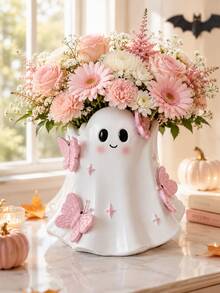 1pc Cute Ghost Vase, Pink Butterfly Decor, Kawaii Halloween Vase, Spooky Season Home Decor, Suitable For Living Room, Bedroom, Table, Shelf And Desk, Aesthetic Room Decor, Autumn Halloween Decoration, Tabletop Centerpiece, Gift For Women And Girls - C - View 8