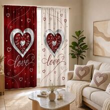 2pcs Romantic Heartfelt Curtains For Valentine's Day, Featuring Contrasting Heart-Shaped Love Prints. This Is The Perfect Gift For Your Loved One And Is Suitable For Home Decoration In Bedrooms, Living Rooms, Kitchens, Hotels, Apartments, Etc. - Multicolor - View 1