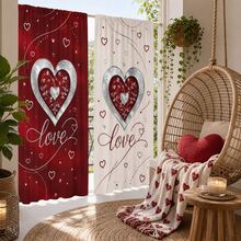 2pcs Romantic Heartfelt Curtains For Valentine's Day, Featuring Contrasting Heart-Shaped Love Prints. This Is The Perfect Gift For Your Loved One And Is Suitable For Home Decoration In Bedrooms, Living Rooms, Kitchens, Hotels, Apartments, Etc. - Multicolor - View 8