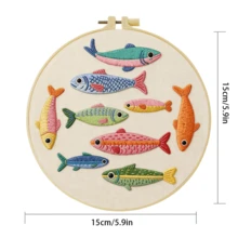 1PC 15*15cm/5.9*5.9in 20*20cm/7.9*7.9in, Many Fish Embroidery Kit, DIY Handmade Embroidery Set For Adult Beginners, Home Gift, Women's Sewing Gift, Including User Manual, Printed Pattern Fabric, Embroidery Frame, Needle And Thread. - Many Fish - View 6