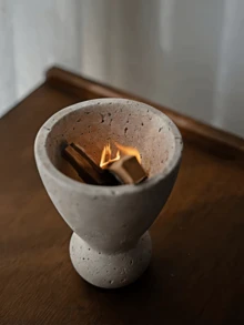 1pc Bohemian Ritual‑Style Incense Holder, Curved Goblet‑Shaped Silhouette, Herb Stick Storage Container, Desktop Aromatherapy Ornament For Spiritual Practice Yoga Home Altar Decoration - Stone Cup Incense Burner - View 2
