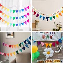 1 Set Rainbow Felt Banner With Pom Poms And Flower Balls, Felt Triangle Flags Party Decoration Hanging Banner, Suitable For Garden, Office, Classroom Wall Hanging, Birthday Home Party Decoration Colorful Flags - View 6