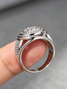 1pc Fashion Heavy Rhinestone Multi-Layer Round Diamond Ring, Geometric Luxury Exaggerated Wide Band Ring For Women And Men, Party Banquet High-End Accessory Gift Jewelry - White - View 4