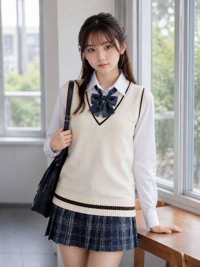春秋 レディース 韓国風プレッピースタイル 配色縁取り Vネック ニットベスト ゆったり ノースリーブ レイヤード セーター 通勤用ベスト