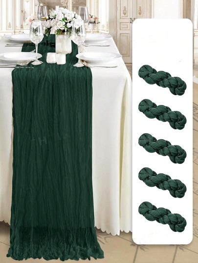1/5/10pcs Bohemian Style Green Sheer Long Tablecloth Set, Semi-Transparent Romantic Tablecloth For Wedding, Holiday, Birthday, Valentine's Day Party, Dining Table Decor, Restaurant Decor, Home Decor And Event Arrangement
