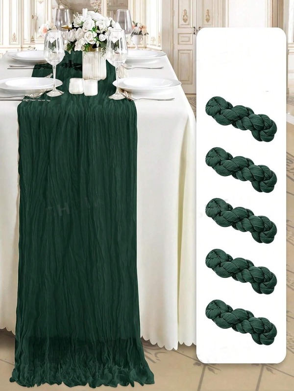 1/5/10pcs Bohemian Style Green Sheer Long Tablecloth Set, Semi-Transparent Romantic Tablecloth For Wedding, Holiday, Birthday, Valentine's Day Party, Dining Table Decor, Restaurant Decor, Home Decor And Event Arrangement