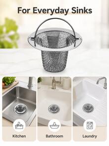 Stainless Steel Sink Strainer With Handle, Fine Mesh Filter Basket, Anti-Clogging Easy-To-Clean Debris Collector, Reusable Filter Basket For Kitchen And Bathroom Sinks, Practical Year-Round Home Accessory - Silver - View 7