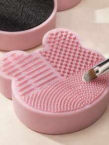 Cute Bear Makeup Brush Cleaning Box, Makeup Brush Cleaning Tool, Silicone Cleaning Brush, Quick Drying Makeup Brush Cleaning Box, Suitable For Women's Makeup Accessories Cleaning, Portable Vanity And Travel Essential, Best Gift For Women, Christmas Gift - Multicolor - View 2