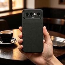 Black New Luxury Litchi Texture Large Window Perforated Protective Case, Full Coverage Anti-Drop Anti-Slip Wear-Resistant Solid Color Soft Shell, High-End Matte Texture Anti-Fingerprint Anti-Sweat Phone Protective Cover, Precise Cutouts Compatible With All Transsion Models, Compatible With Infinix SMART 5 2021 India Version, SMART 6/6 PLUS With Fingerprint Hole, SMART 7, SMART 8, SMART10 - Black - View 3