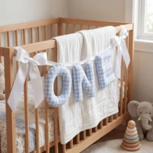 Băng rôn vải cao cho ghế cao ONE, băng rôn sinh nhật 1 tuổi họa tiết kẻ ô hồng xanh lá xanh dương có nơ, đồ trang trí tiệc sinh nhật bằng vải tái sử dụng được - Nhiều màu - Xem 2