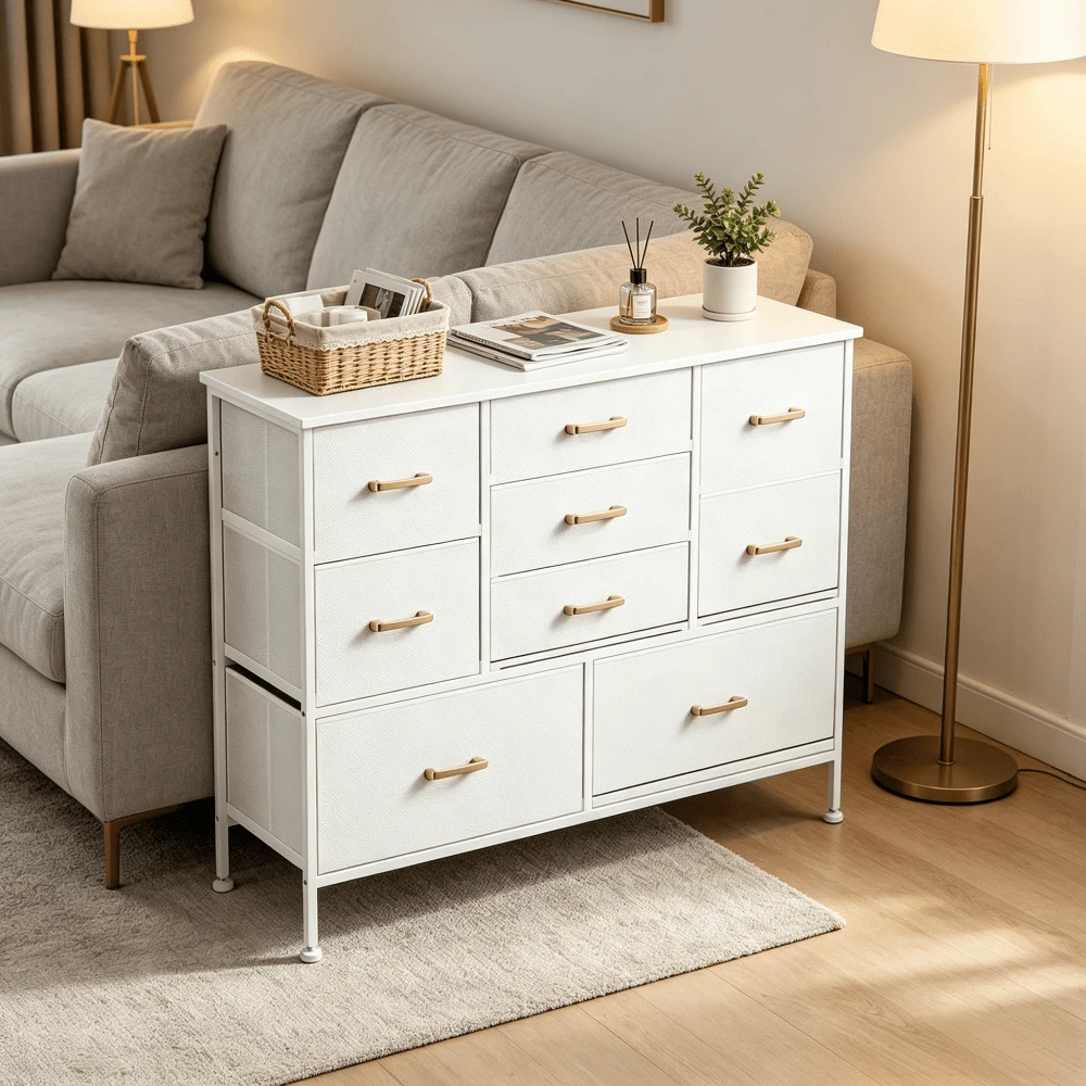 Bedroom Dresser With 9 Soft-Close Drawers, Versatile Storage Cabinet, Ideal As A TV Stand, 110 X 35 X 81 Cm - White - View 1