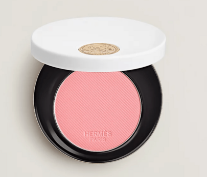 HERMÈS Rose Blush 6g #19#23#28#37 | Seri Rose Pink Tekstur Satin Semi-Matte Bentuk Syal Diagonal Timbul Inti Bubuk Isi Ulang Aroma Kayu Cendana dan Teh Hijau Kemasan Bulat Emas Putih