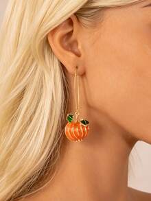 2pcs Fashion Creative Pumpkin Halloween Earrings, Personalized Pumpkin Pendant Hoop Earrings, Halloween Thanksgiving Christmas Earrings - Style 2 - View 5