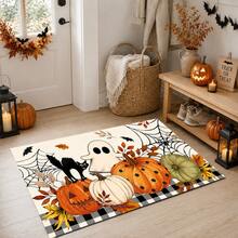 1/2pcs Halloween Pumpkin & Ghost Pattern, Vintage Diatomaceous Earth Bath Mat, Super Absorbent, Non-Slip, Perfect For Bathroom, Kitchen And Dining Room, Quick Drying, Machine Washable, Perfect Gift For Home Decor And Bathroom Mat - Multicolor - View 3