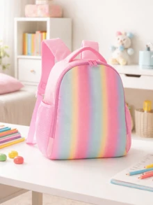 1pc Gradient Rainbow Kids Backpack, Cute Candy Color Lightweight School Bag, Large Capacity Daily Storage Bag, Suitable For Travel, Outings And Casual Use - Multicolor - View 1