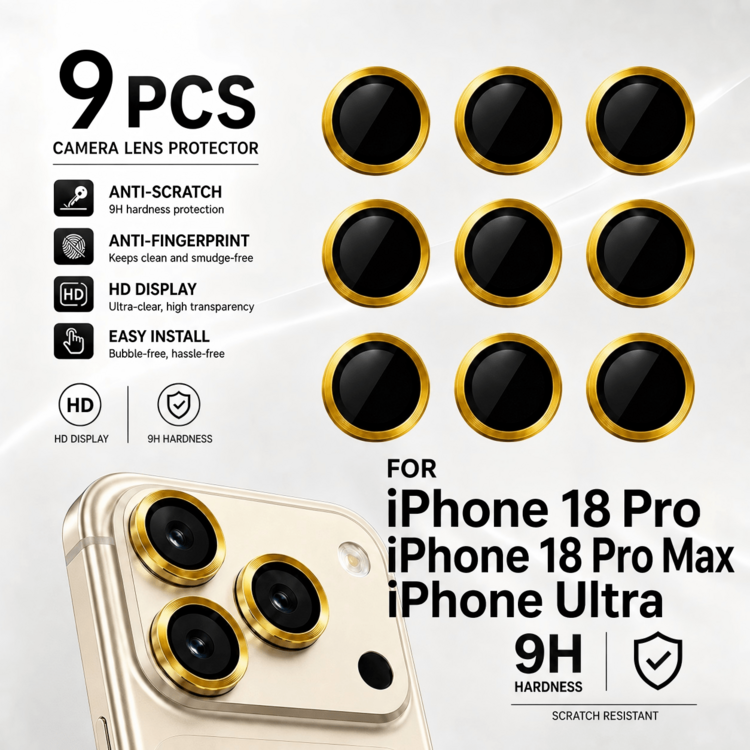 Yezodawee Camera Lens Protector Film Compatible With Iphone 17 Pro Max 17 Pro 17 Air 17, 16 Pro Max, Ultra-Strong HD Independent Lens Protector Cover, Scratch-Resistant And Wear-Resistant, Ultra-Thin Tempered Glass Scratch-Resistant Lens Cover, 9H Tempered Glass Metal Camera Screen Protector Film, Shock-Resistant Camera Protection Ring, 9 Pieces Gold - Gold - View 27