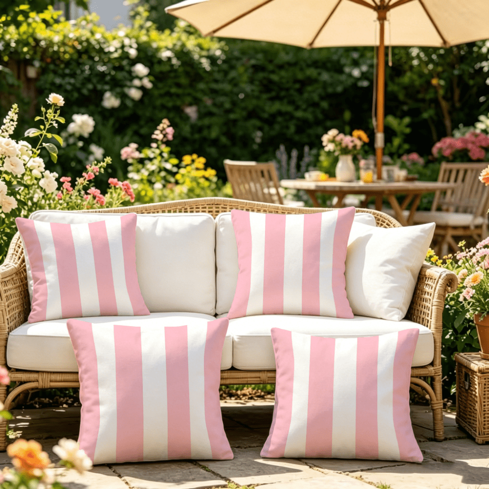 1pc Number Print Pillowcase, Pink & White Vertical Stripes, Sweet Style, Suitable For Girls Bedroom Sofa Home Decor - Pink - View 10
