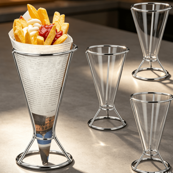 Juego de 4 soportes de metal para bolsas de patatas fritas, soportes puntiagudos para servir patatas fritas en el hogar
