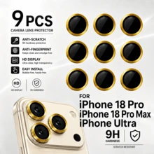 Yezodawee 相機鏡頭保護膜，相容 iPhone 17 Pro Max、17 Pro、17 Air、17、16 Pro Max，超強 HD 鏡頭保護蓋，防刮耐磨，超薄鋼化玻璃防刮鏡頭蓋，9H 鋼化玻璃金屬相機螢幕保護膜，抗震相機保護環，9 片裝金色 - 金色 - 查看 7