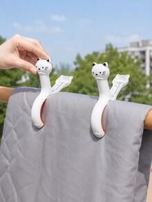 Cartoon Large Bed Sheet Clips, Strong Cute Cat Design, Windproof Plastic Bright Color, Large Size Laundry Clips, Heavy Duty Blanket Quilt Holder, Drying Rack Clothes Pins, Secure Grip Spring Clamp, Holiday Outdoor Indoor Utility Clips - White - View 3
