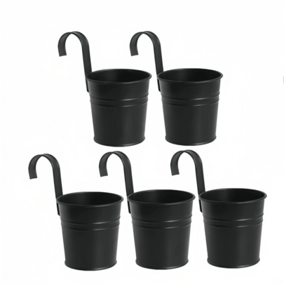 Hanging Flower Pot, Metal Iron Bucket Planter, Suitable For Railing Fence Balcony Garden Home Decor, With Detachable Hook