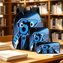 1PC/2PCS/3PCS Backpack, Shoulder Bag And Storage Bag, Blue Pixel Style Alien Creature Pattern With Starry Sky And Spaceship Background, Suitable For Office Workers Or Tech Enthusiasts For Daily Commute, Study And Travel - Printed Bag - View 10
