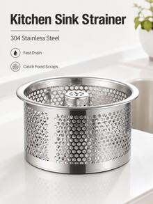 Stainless Steel Sink Strainer, Featuring Fine Honeycomb Basket And Center Handle Design, Anti-Clogging, Easy To Pour And Clean, Practical Kitchen Sink Debris Filter, Essential Home Kitchen Accessory - Silver - View 2