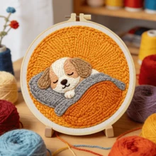 DIY Punch Needle Kit For Beginners Includes A Punch Needle, Yarn, Instructions, A Square Hoop And Pre-Printed Fabric , Sleeping Puppy. A Creative Craft Project For Wall Decor Or As A Gift. 20 X 20 Cm /7.9 X 7.9 In. - Sleeping Puppy - View 3