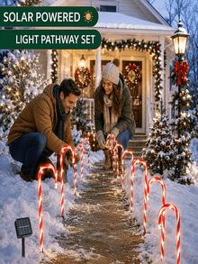 One By Five Christmas Outdoor Decoration LED Solar Powered Candy Cane Lights, Outdoor Holiday Decor Suitable For Garden, Lawn, Pathway, Fence, Yard, Entrance Walkway, Landscape Lighting And Night Scene Atmosphere Decoration - Multicolor - View 1