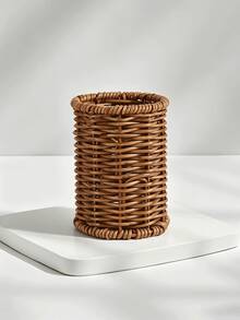 Cylindrical Hollow Woven Rattan Tableware Storage Basket, Decorative Desktop Organizer Box, Suitable For Kitchen, Dining Room, Home, Party Daily Table Decoration - Multicolor - View 6