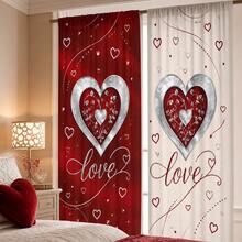 2pcs Romantic Heartfelt Curtains For Valentine's Day, Featuring Contrasting Heart-Shaped Love Prints. This Is The Perfect Gift For Your Loved One And Is Suitable For Home Decoration In Bedrooms, Living Rooms, Kitchens, Hotels, Apartments, Etc. - Multicolor - View 2