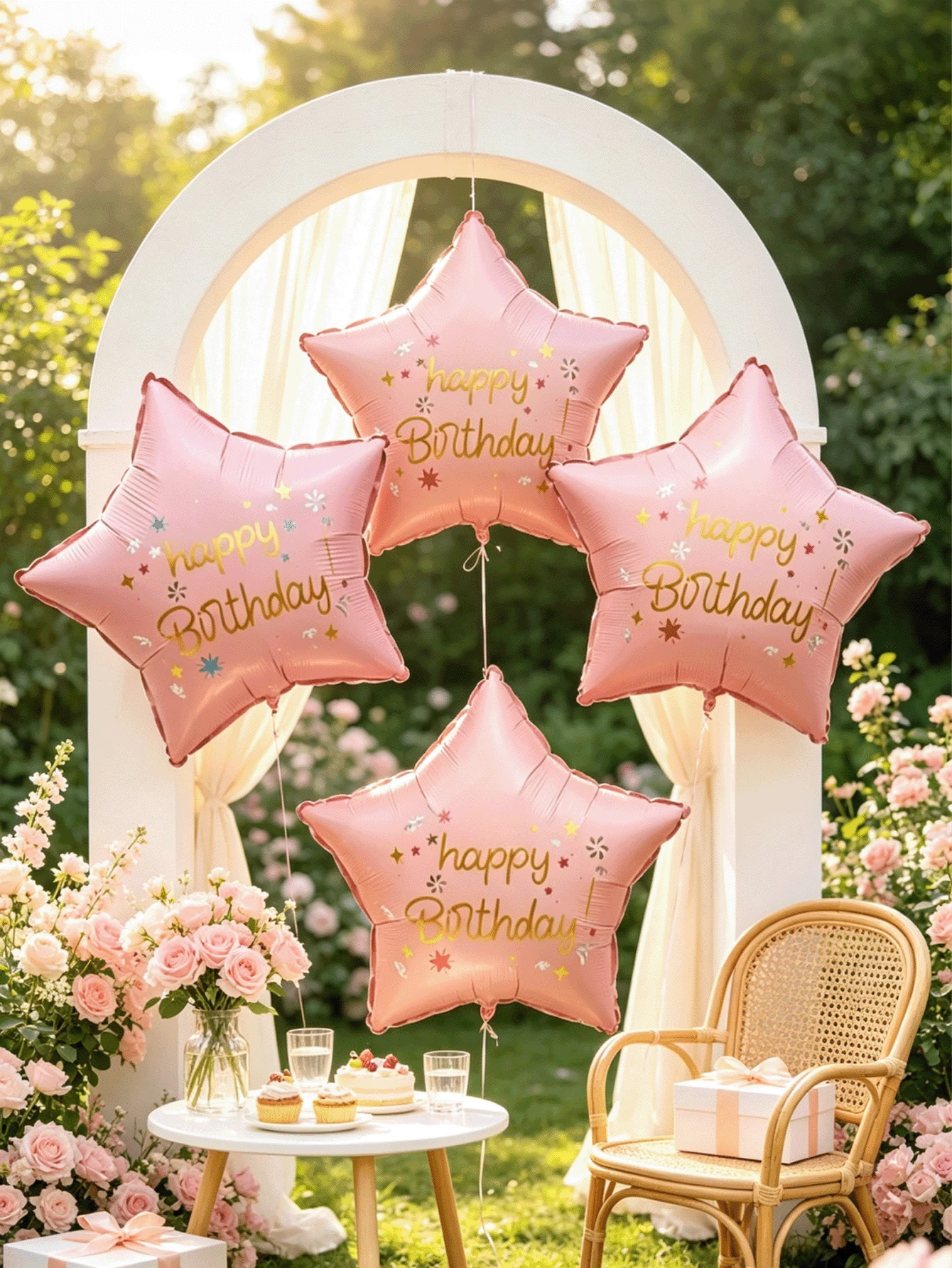 6/12pcs Pink Star Happy Birthday Balloons, Party Set Props, Decoration Props, Suitable For Forest Theme, Romantic Atmosphere Set Props - Pink Star-shaped Balloon - View 1