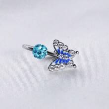 1pc Stainless Steel C-Ring Blue Butterfly Lip Ring Oil-Drip Rhinestone Shamballa Horseshoe Cartilage Piercing Jewelry Suitable For Daily Wear - Butterfly - View 2